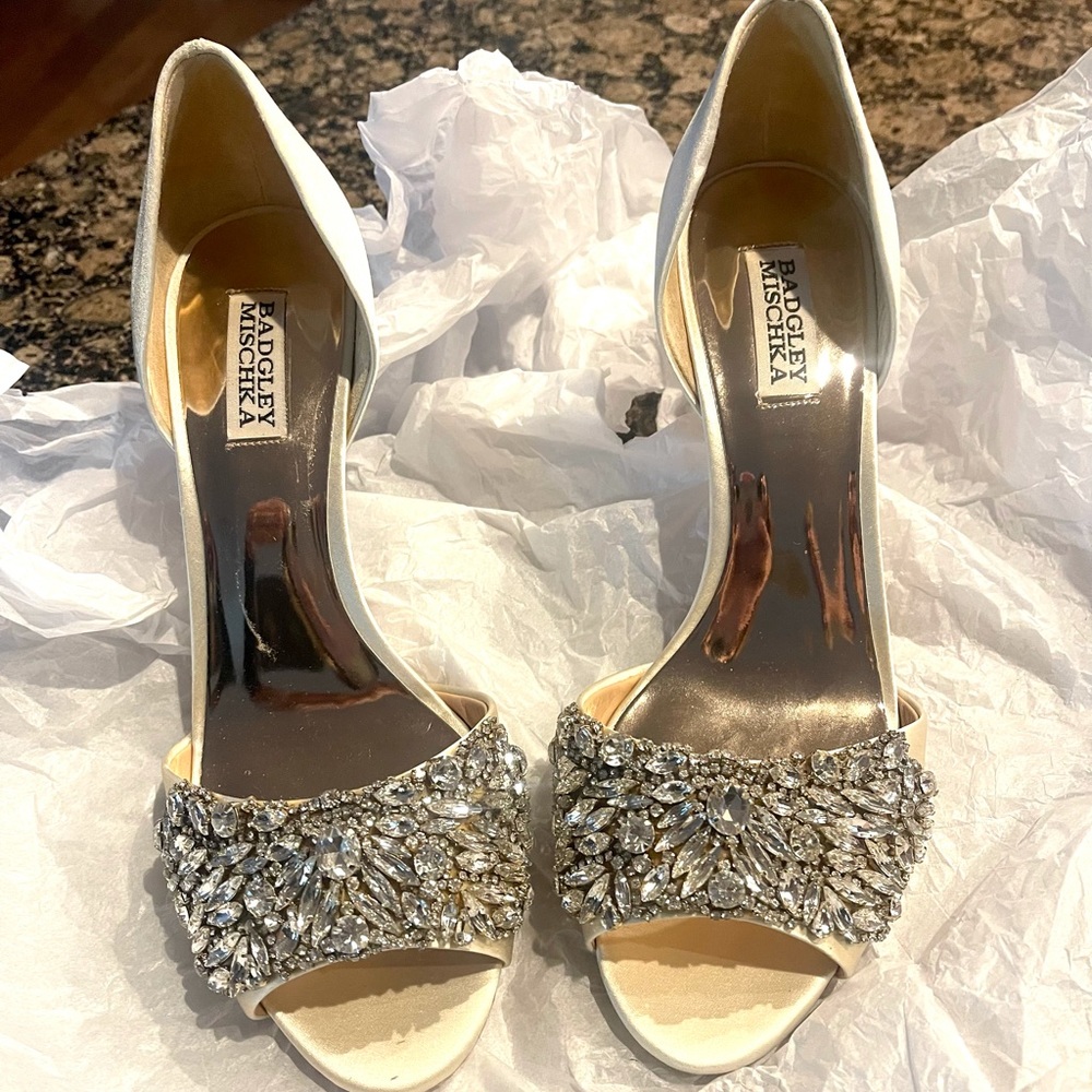 Ivory Badgley Mischka Crystal Embellished Shoes
